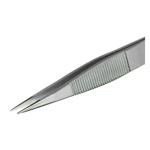 Piergiacomi Pinzette, mit dicken flachen Spitzen, aussen geriffelt, 120 mm (00B SA)