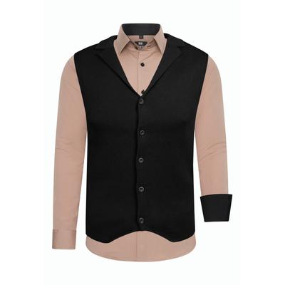 Langarmhemd RUSTY NEAL, Herren, Gr. L, EURO-Größen, beige, 60% Baumwolle, 37% Polyester, 3% Elasthan, mehrfarbig, Hemden, inklusive Langarmhemd und Weste