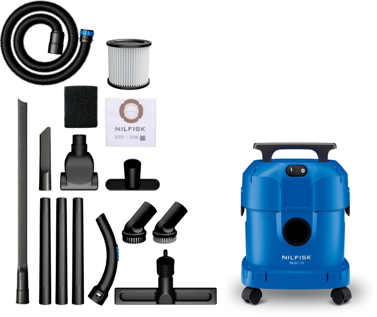 Nilfisk Multi I 12 Car Cleaning Nat- en Droogzuiger 1100W - 12L Auto Stofzuiger met Blaasfunctie en Accessoireset