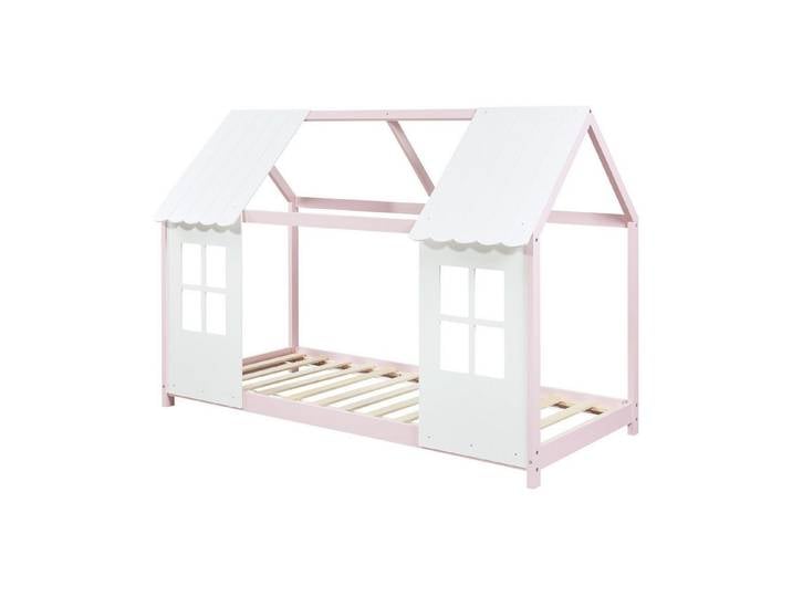 en.casa Kinderbett, »Tostedt« Halboffenes Design 90x200cm Rosa/Weiß