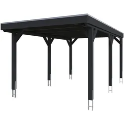 Skan Holz Grunewald - Flachdach Carport aus Leimholz Breite 321 cm Gr. 1 - 321 x 554 cm Aluminium Dachplatten mit Trapezprofil (unbehandelt) anthrazit Holzcarport
