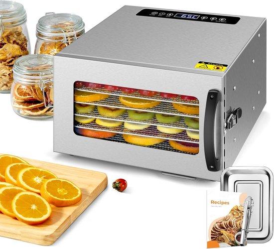 Lebensmitteltrockner - Trockner - Gesunde Snacks zubereiten - Vollständig aus Edelstahl - 6 Fächer - Silber