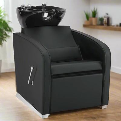 BarberPub Backwash Shampoo Station Chair with Adjustable Porcelain Ceramic Hair Wash Bowl Sink Unit Station