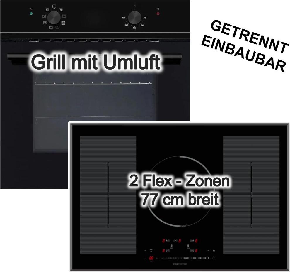 Herd-Set Backofen ECO Funktion + Induktionskochfeld 77 cm autark 2 Doppel-Flexzonen