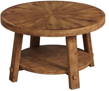YUZHOU 31.5-Inch Solid Wood Round Coffee Table, Rustic Living Room Center Table with 2-Tier Open Storage