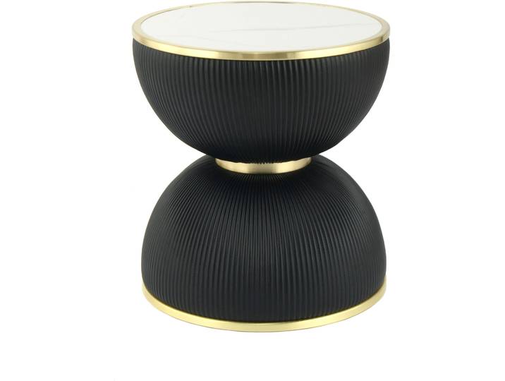 Beistelltisch KAYOOM Jokai 225, Eisengestell, PU Stoffbezug, gesinterte Steinplatte , schwarz (schwarz, gold, weiß), B:47cm H:51cm T:47cm, 100% Eisen, 100% PU, 100% gesinterter Stein, 100% MDF, Tische, Beistelltisch, dekorativ, stilvoll, robust, Sanduhrform, PU Stoffbezug