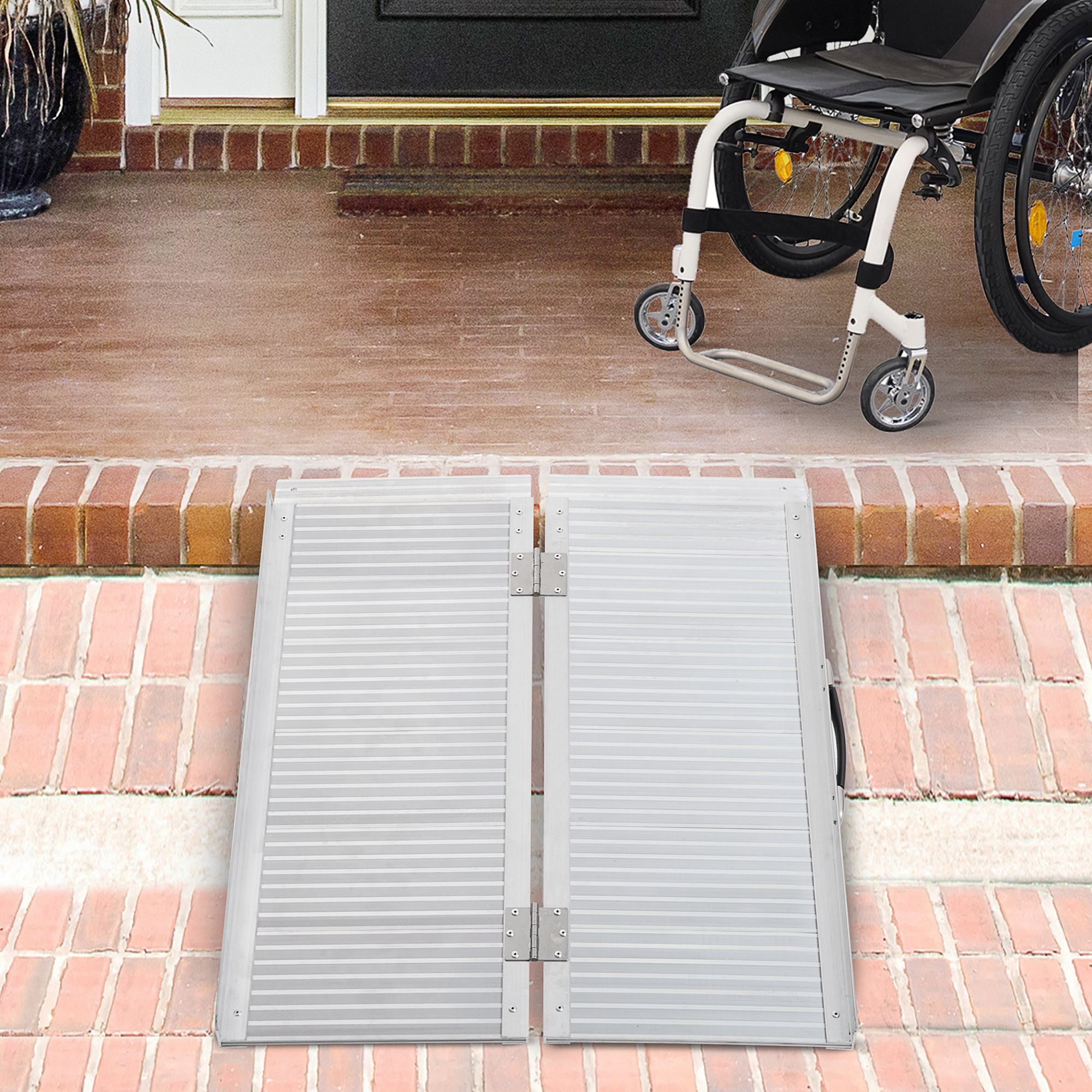 Homcom Rampa per sedia a rotelle antiscivolo pieghevole in alluminio con bordi carico max. 270 Kg 91 x 74 cm