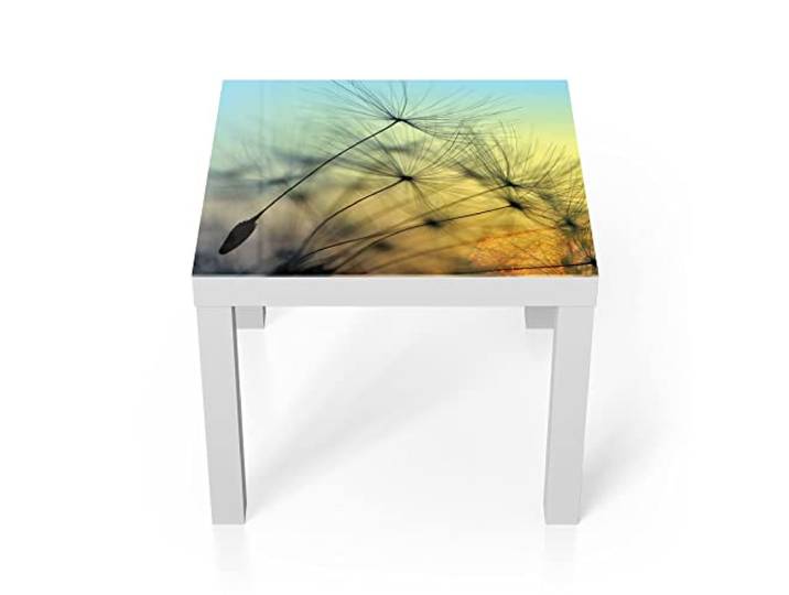 DEQORI Glastisch weiß klein 55x55 cm Motiv Schirmchen in Abendsonne ausgefallener Beistelltisch aus Glas Hochglanz Couchtisch fürs Wohnzimmer moderner Couch Tisch mit Design