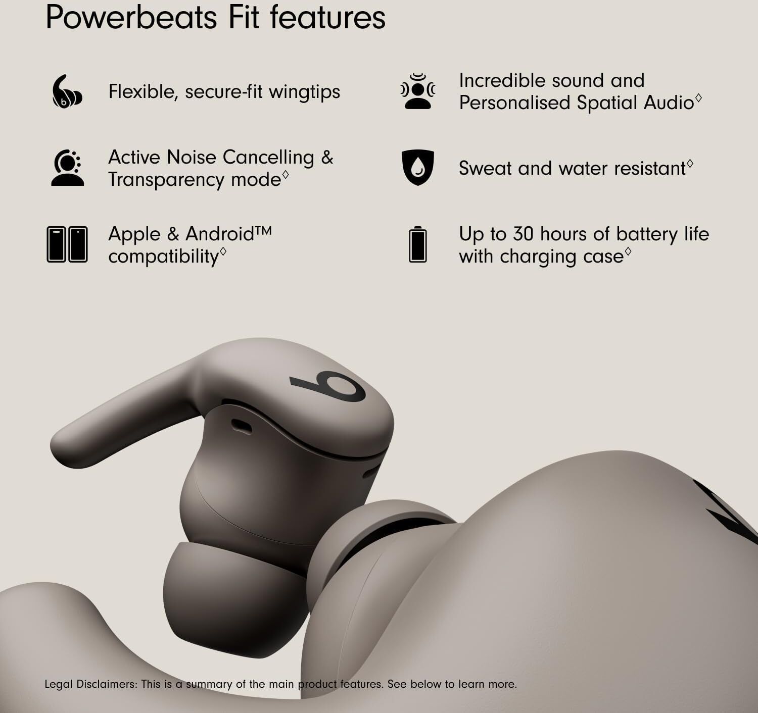 ECLAT Tech Ltd Beats Powerbeats Fit – Wireless Noise-Cancelling Workout Earbuds – Gravel Gray