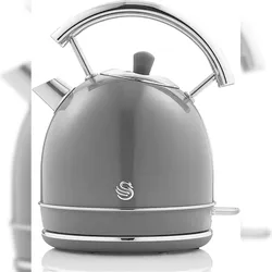 SWAN SK14630GRNEU Retro Elektrisch Wasserkocher 1,8L Vintage Abschaltautomatik Kabellos, Edelstahl, Grau, 3000W