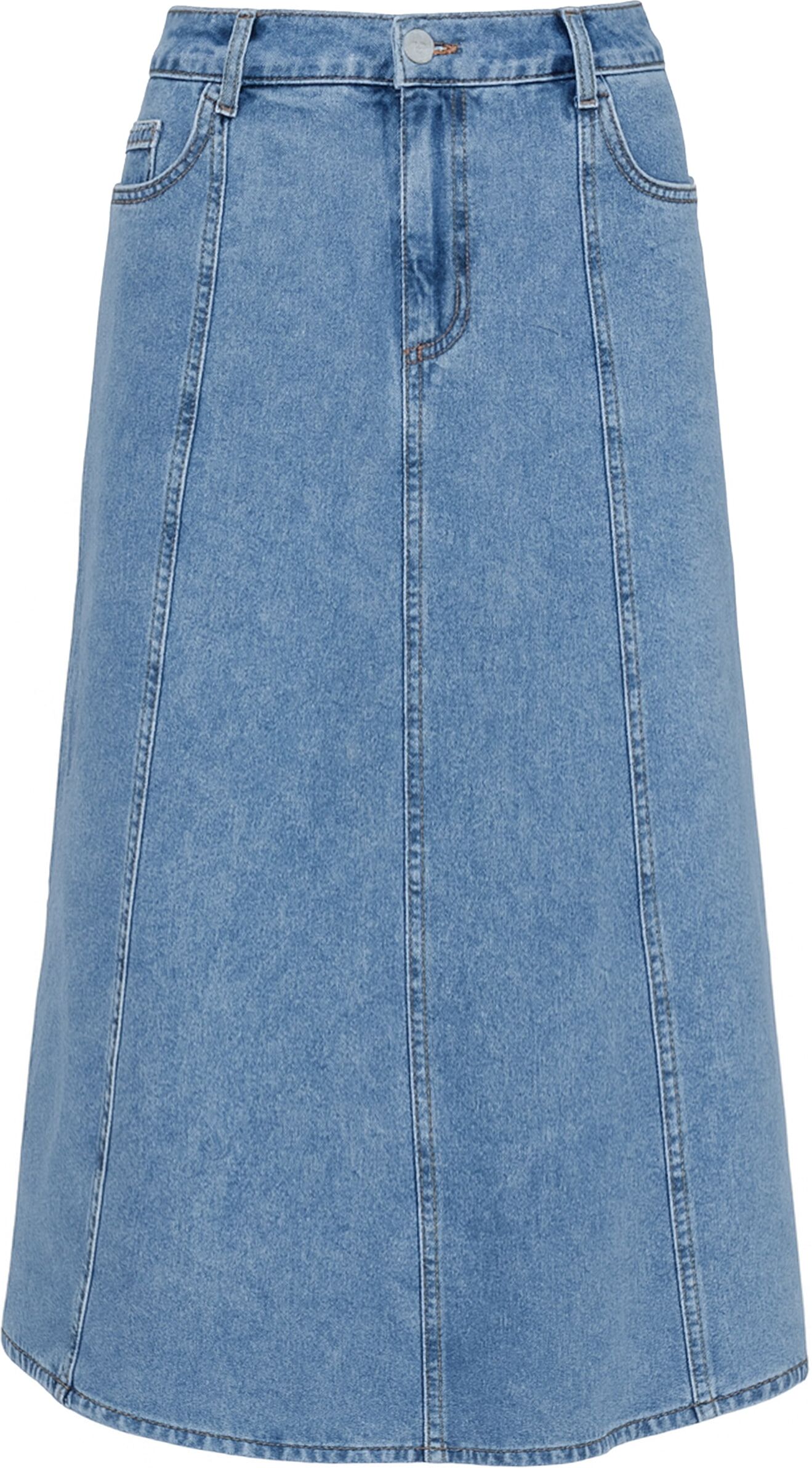 Jeansrock SASSYCLASSY "Midi Jeans Rock mit Teilungsnähten", Damen, Gr. 36-S, blau, Weitere Stoffart, Obermaterial: 100% Baumwolle CO., midi, Röcke Jeansrock, Midi Rock Damen aus Baumwolle mit Teilungsnähten Blau