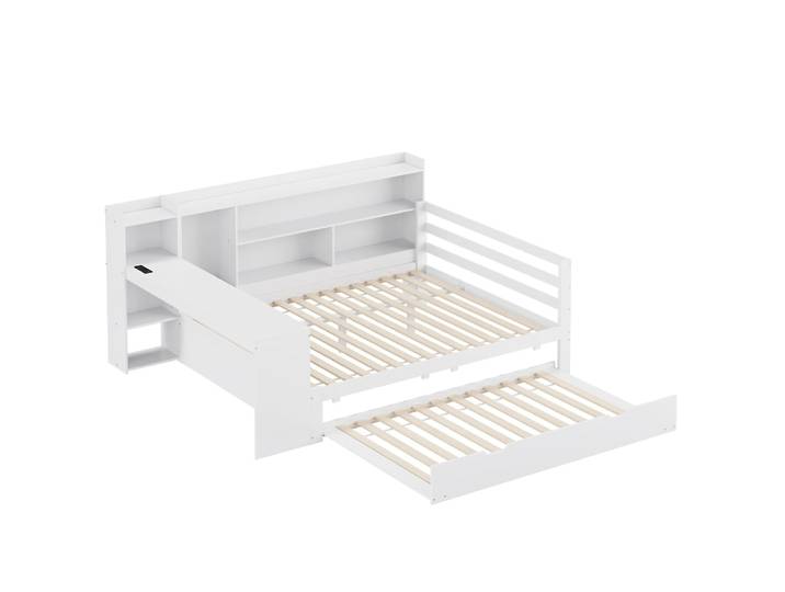 Lit multifonction en pin blanc avec lit gigogne 140 x 200 cm