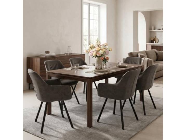 LEWE Esszimmerstuhl 6er Set drehbar, Armlehne Rückenlehne, Küche Wohnzimmer Drehstuhl mit Metallbeinen & Rückenlehne Dicke gepolsterte Sitzfläche Ideal für Esszimmer, Küche, Schminktisch, Büro