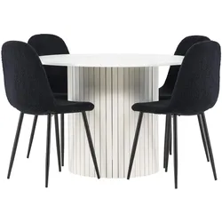Ebuy24, Essgruppe, Härön Essgruppe Esstisch weiss 4 Stühle Teddy schwarz. (MDF)