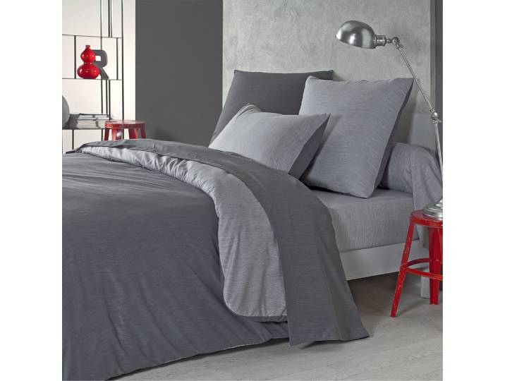 Parure de lit bicolore en polyester gris 220x240