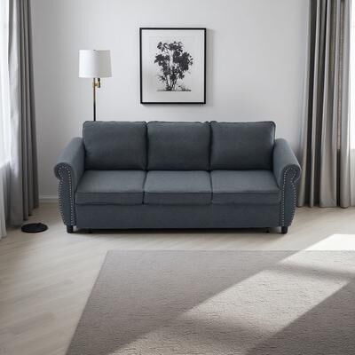 ZWYO HOSIMU 81.5'' Polyester Pull-Out Sleeper Sofa with Rolled Arms, Rivet Handrail and Memory Foam Mattress