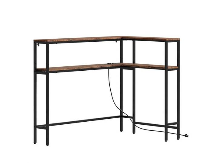 Console d'entrée industrielle - SOBUY - Design en L - Double niveau - 2 étagères - Prise électrique intégrée