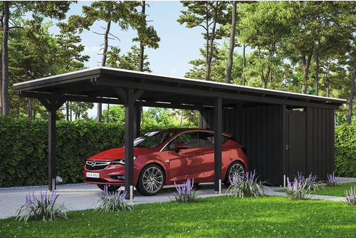 Einzelcarport SKAN HOLZ Emsland inkl. Pfostenanker, EPDM Folie, Abstellraum 354 x 846 cm anthrazit