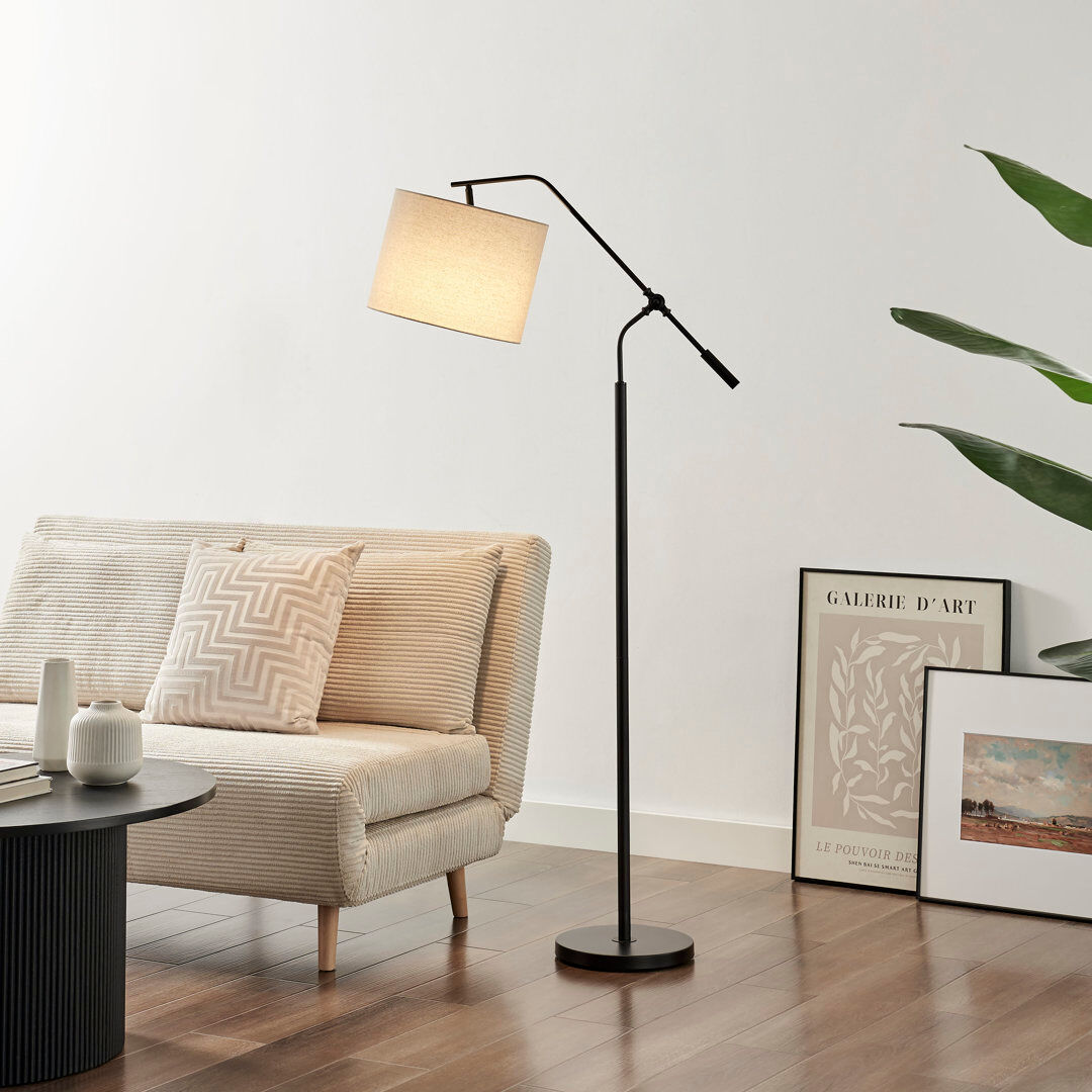 Canora Grey Claudie Sculptural Overhang Arm Standing Floor Lamp With Shade - Industrial Elegant Design Black 160cm H X 33cm W X 68cm D