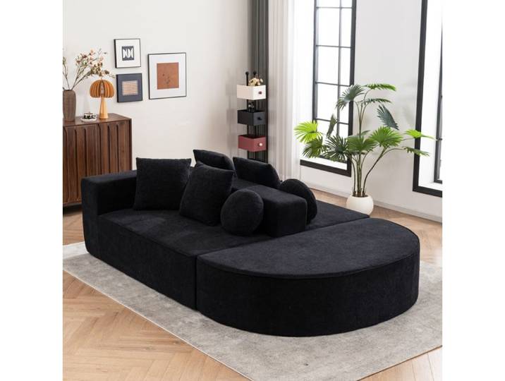 Canapé Modulaire 5 Places Convertible sans Montage - BEAUNIV - Mousse Haute Densité Chenille Noire