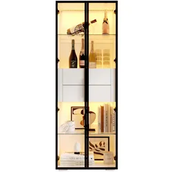MODFU Vitrine Highboard 60x40x160 cm mit LED-Beleuchtung und Glastür, 2 verstellbare Glasböden, 2 Schubladen, Weiß+Schwarz, MDF+Hartglas