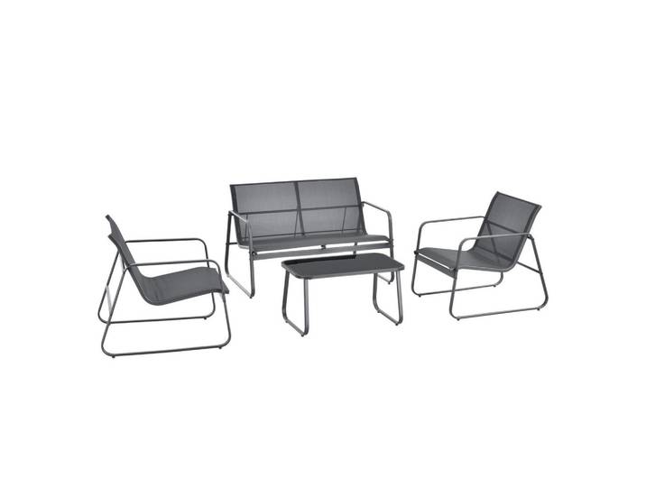 casa.pro Gartenmöbel-Set 4 Tlg. Anzi, Grau, Metall, Glas, 4-teilig, rechteckig, Gartenmöbel, Gartengarnituren, Gartenmöbel-Sets