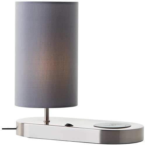Brilliant Moderne Tafellamp met Draadloos Opladen en Grijze Stoffen Kap