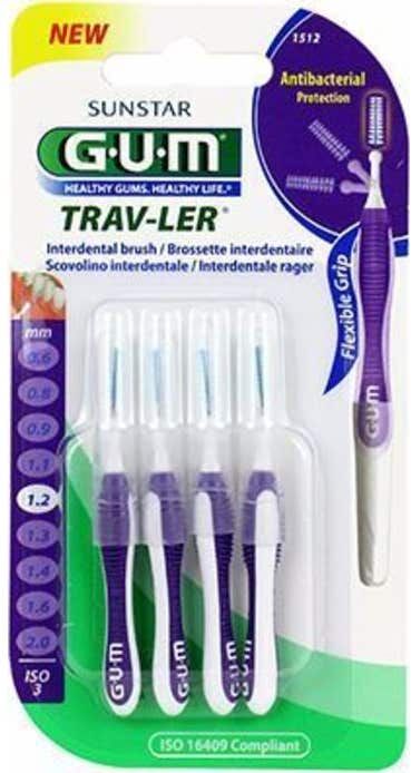 Gum Proxabrush de goma Trav-Ler 4 Cepillos Interdentales 1,2 Mm