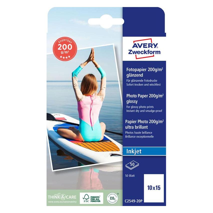 Avery Zweckform Superior Inkjet Foto-Papier, 20 Blatt GRATIS 10 x 15 cm, 220 g/qm, hochglänzend, sofort tr (200 g/m², 10 x 15 cm, 50 Stk.) (C2549-20P)