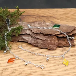 Drachensilber Fußkettchen hängende Rauten Sommerschmuck  925 Silber - Silber