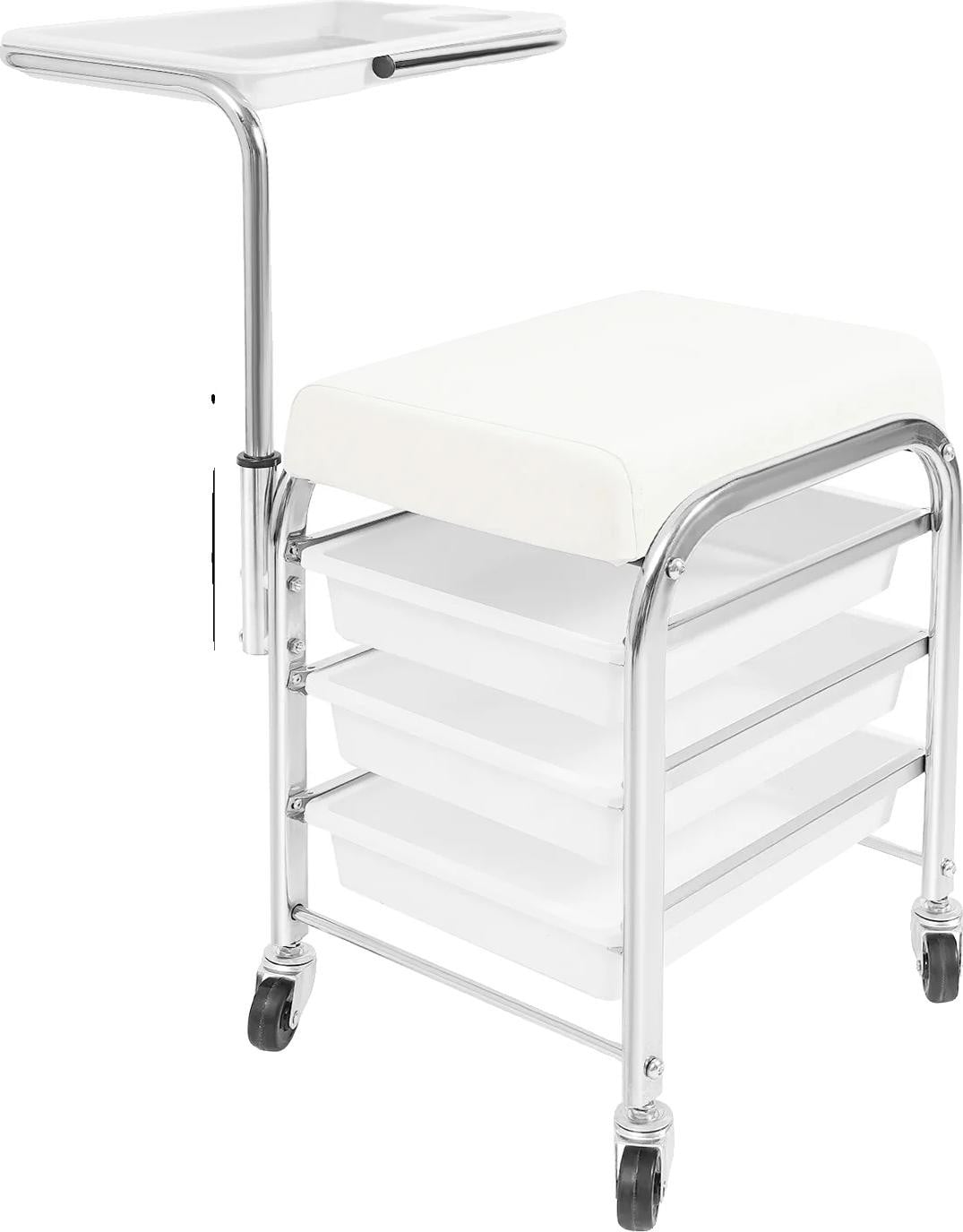 Manicure-gereedschapswagen met verstelbaar plateau en zwenkwielen, Wit