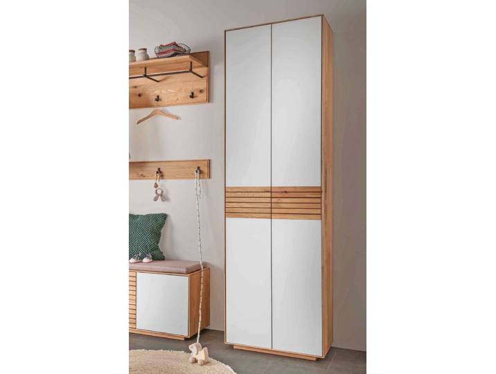 Dielenschrank Riva in Wildeiche geölt mit eleganter Holz-Weißglas-Kombination – 3%-Vorkasse-Rabatt
