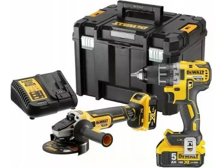 DeWALT DCK2020P2T-QW - Akku-Kombo-Set 18V\, Bohrschrauber DCD791 + Winkelschleifer DCG405\, 2x 5\,0Ah