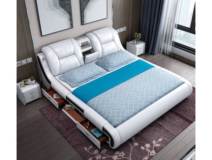 Xlmoebel Multimediabett Multifunktions-Sofa mit USB-Anschluss und Lederpolsterung (Multimediabett, 1-tlg., Multifunktions Bett), Hergestellt in Europa