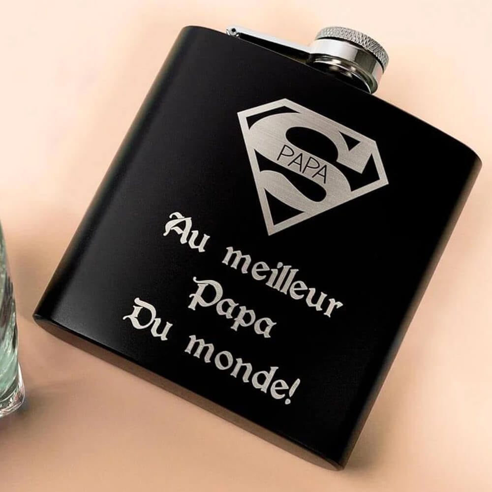 Ocadeau Flasque acier noir gravée