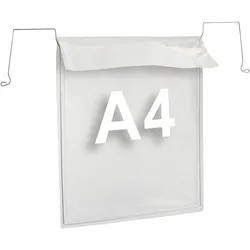 Drahtbügeltaschen A4, Schmalseite offen, Klappe Zu 10 im Karton verpackt, Weich-PVC, transparent