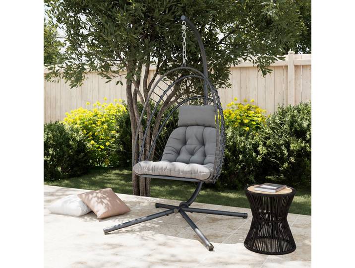 Ambia Garden Hängesessel, Grau, Metall, Füllung: Polyester,Polyester, 126x195x104 cm, UV-beständig, Rückenlehne umklappbar, Gartenmöbel, Gartenschaukeln, Hängesessel