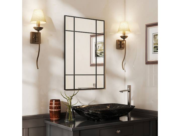 HOMCOM Miroir Verrière Métal Noir 90x60cm avec 4 Crochets