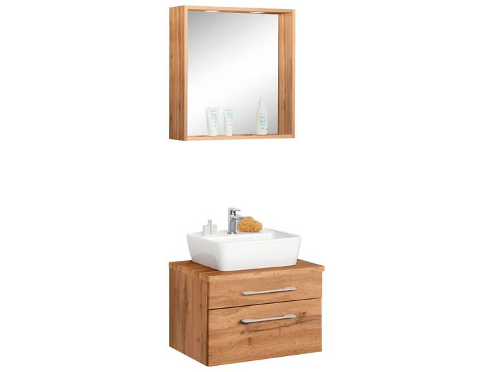 Badmöbel-Set WELLTIME Davos , braun (eichefarben), Kastenmöbel-Sets, Badmöbel-Set, mit rechteckigem Waschbecken