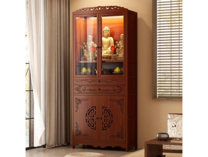 Bambus-Altarschrank, Tempel-Altartisch, Chinesischer Buddhistischer Schrank Mit Doppeltür-Aufbewahrung, buddhistischer Schrein-Gebetsständer, Opferregal for Heimdekoration(70x33x170cm)