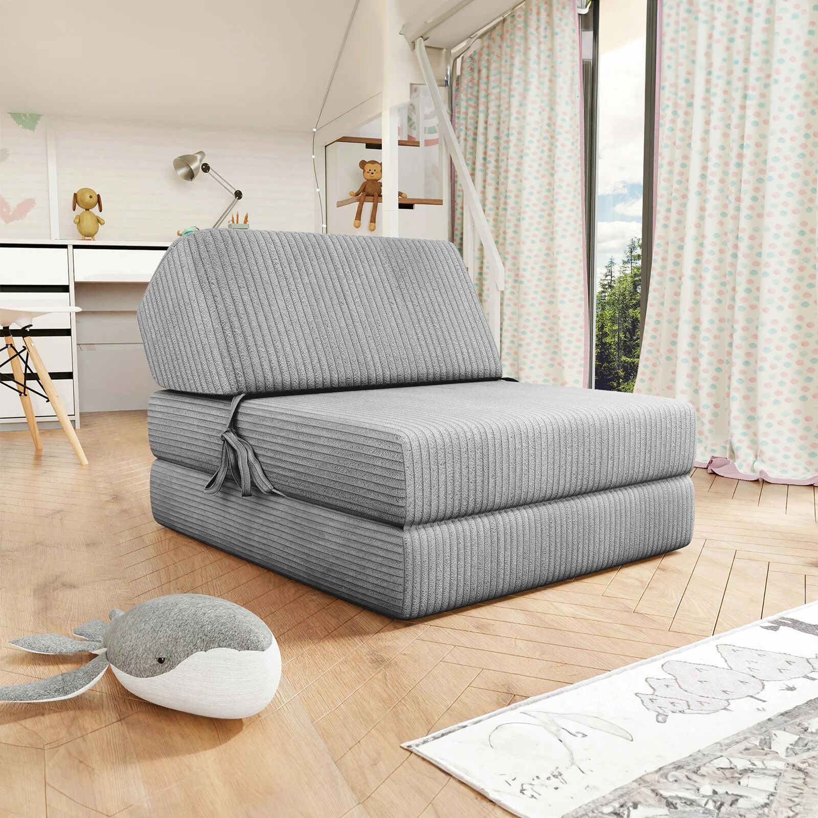 garneroarredamenti Poltrona divano letto pieghevole 90cm velluto a coste grigio Lorin