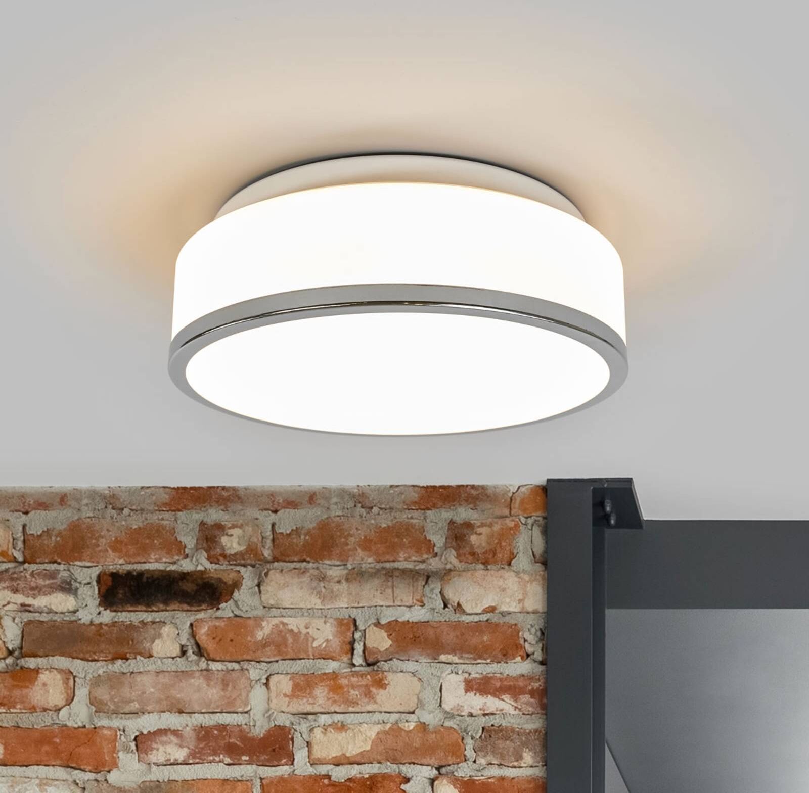 Searchlight Ceiling Light Flush IP44, dimmable, White / opal, Bathroom, Glass, Modern, Ceiling Light