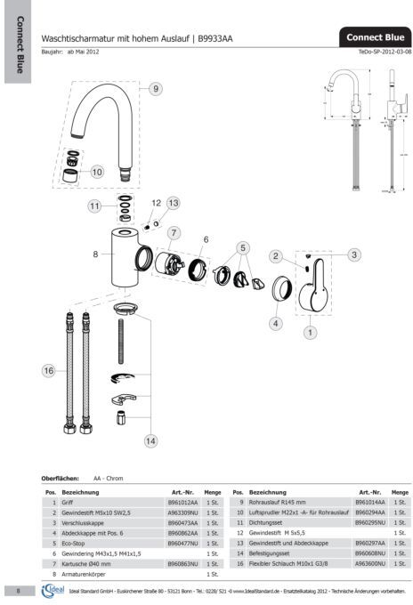 Ideal Standard M22X1-A, Edelstahl B960294GN