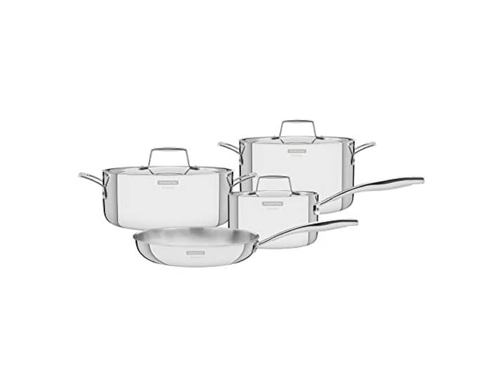 Tramontina Grano Kochgeschirr, 4-tlg. Set, Rostfreier Edelstahl, 3 Töpfe, 1 Bratpfanne, Induktion, Backofengeeignet bis 260° C, Spülmaschinenfest, Tri-Ply Aufbau, Energieeffizient, Topfset