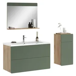 Vicco, Badmöbelset, Badmöbel-Set Izan, Grün/Goldkraft Eiche, 4-teilig