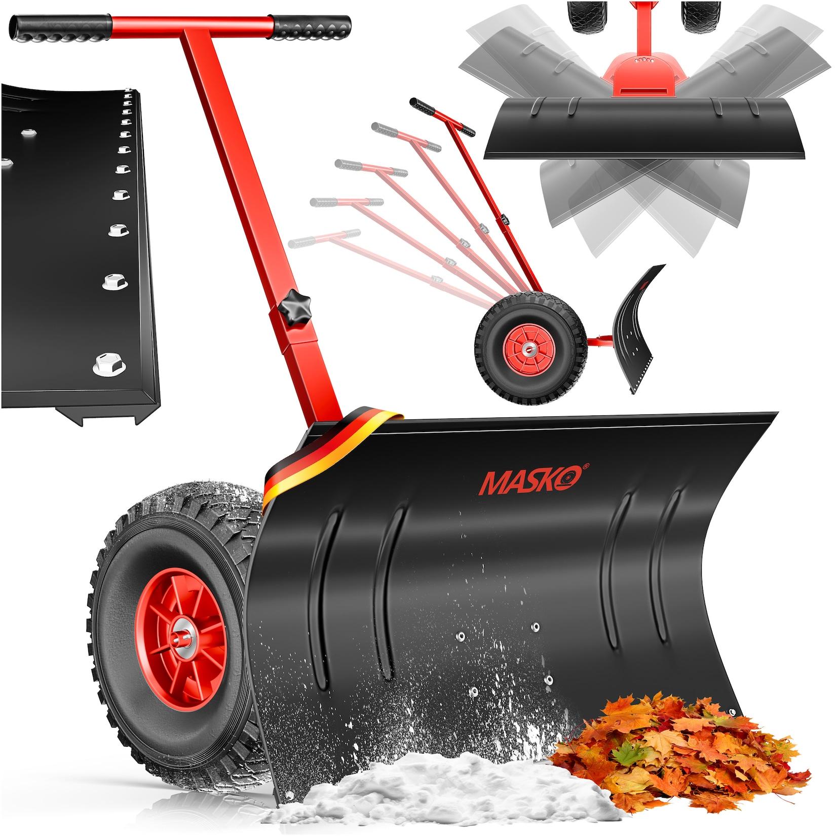MASKO® Schneeschaufel auf Rädern höhenverstellbar - 5-Fach Höhenverstellbar Schneeräumen, rückenschonender Schneeschieber, Schneeschild 75 cm Arbeitsbreite-Höhe 42 cm, platzsparend zusammenklappbar