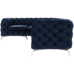 ECKSOFA Chesterfield Laura Marineblau Samt, Ottomane Links