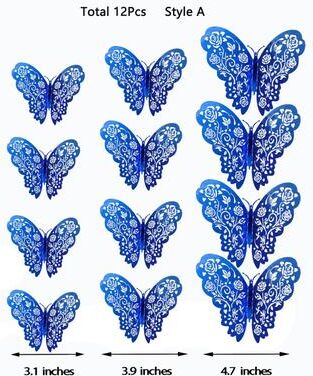 Inspired Living 3D Mirror Butterfly Wall Stickers Elegant DIY Wall Decoration For Modern Spaces 12pcs Blue A