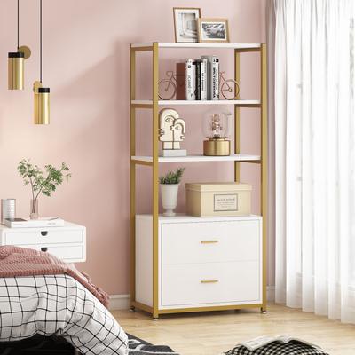 Bluebell 4-Tier Rustic Bookcases with 2 Drawers, Etagere Standard Book Shelves Display Shelf for Home Office