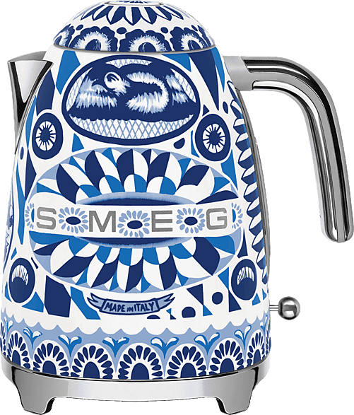 Hervidor de agua - Smeg Blu Mediterraneo D&G,; 2400 W, 1.7 l, Indicador nivel agua, Inox, 50's Style